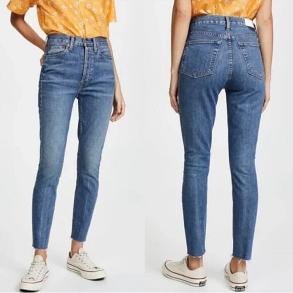 Re/Done Original High Rise Raw Hem Ankle Crop Jeans Size 28 - Picture 1 of 11
